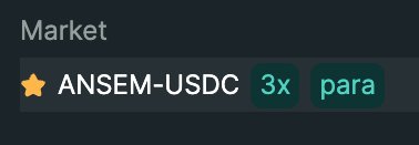 A dark-themed interface showing a market listing for 'ANSEM-USDC' with '3x' leverage and 'para' indicators on a trading platform.