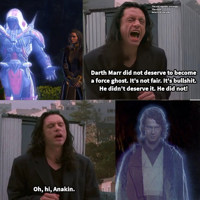 The image shows two scenes from the movie Star Wars, with one scene featuring Darth Marr as the main character and another scene depicting a ghost or spirit. The caption for the image reads "Star Wars: Darth Marr did not desire to become a force ghost. It's not fair. It's bullit. He didn't deserve it. He didn't." This quote is from the movie Star Wars, which is about a man named Darth Marr who becomes a force ghost and must learn how to deal with his powers in order to survive on Earth. The image seems to be related to this theme by showing two different scenes of Darth Marr's character.