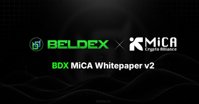 A promotional graphic for 'BDX MiCA Whitepaper v2' featuring the Beldex and MiCA Crypto Alliance logos against a dark background, with beldex.io at the bottom.