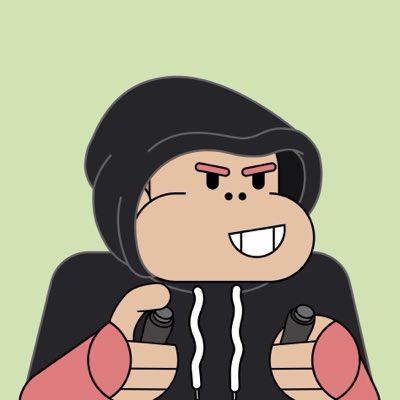 A cartoon illustration of a person wearing a black hoodie, smiling mischievously while holding two spray cans.