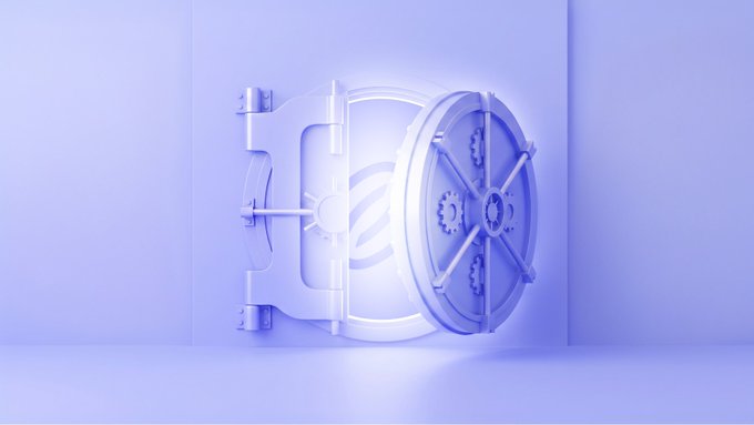 A 3D rendered illustration of an open bank vault door emitting a bright white glow, symbolizing access or security.