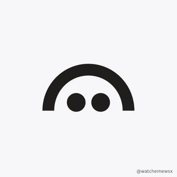 A minimalist black icon on a white background depicting a curved arch shape over two circular dots, resembling a simple face or hidden symbol, with the watermark '@watchmewsx' in the bottom right corner.