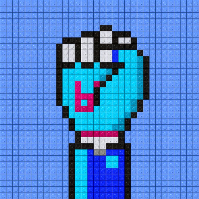 A pixel art bead/perler design depicting a Roblox character with white and black hair, blue clothing, and a smiling face against a blue background.