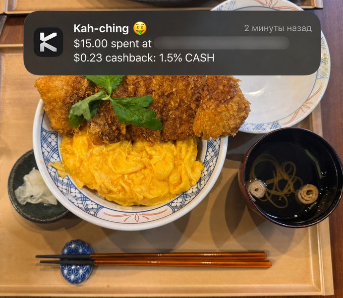 The image shows a table with an Asian meal including rice, meat (specifically fried chicken), and soup served in dishes. Chopsticks are also present next to the food items. A text message is displayed in the bottom right corner of the photo that reads "@KASTxyz".