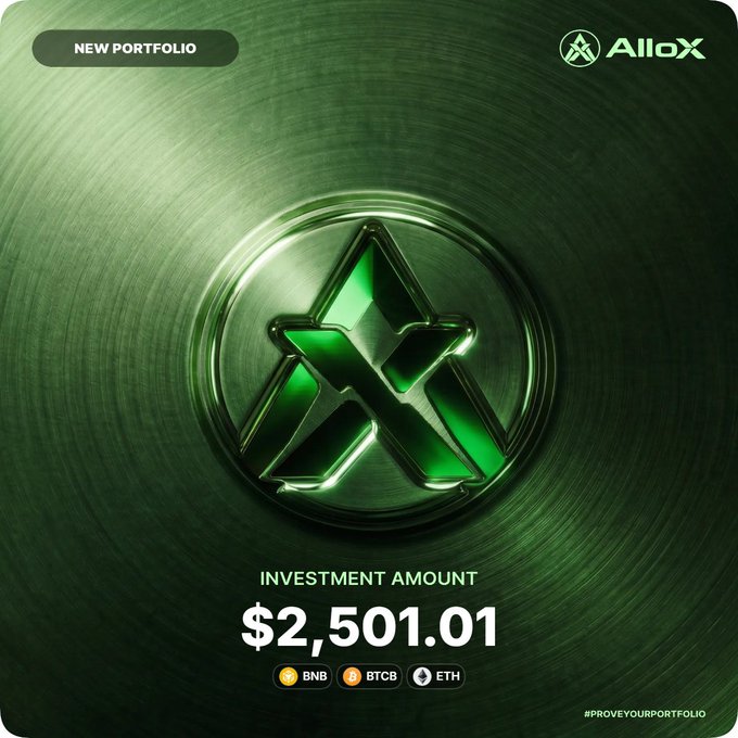 An identical 'AlloX' promotional graphic to the previous one, displaying the same $2,501.01 investment amount and the #PROVEYOURPORTFOLIO hashtag.