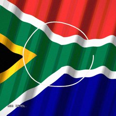 A stylized flag combining elements of the South African flag with an overlaid circular recycling or refresh symbol.
