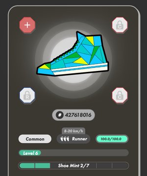 The image shows a shoe design with blue, green, and yellow colors. The shoe has a unique pattern that stands out against the dark background of the screen. The text "Stepn" can be seen at the bottom left corner of the image. This suggests that there might be some sort of interactive element or game related to shoes in the post.