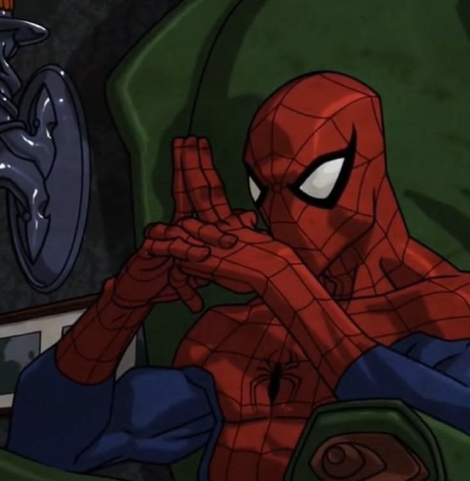 An animated image of Spider-Man in his classic red and blue suit, gesturing with his hands crossed in front of his face in a web-shooting pose.
