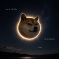 The image shows the Dogecoin-inspired Shiba Inu "Doge" meme logo glowing like a celestial object against a dark, space-like background with faint text elements. The post references $CATE, a cryptocurrency token, suggesting the image is being used to represent digital/meme coin culture associated with the token.