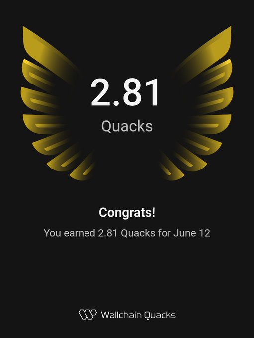 The image shows an advertisement for Quacks, which is a company that sells Quack-themed items such as Quack-shaped earrings or Quack-themed clothing. The advertisement features a gold-colored bird with wings spread wide, symbolizing the company's products and services. The text on the post congratulates users who have earned 2.81 Quacks in one day for their support of Quacks.