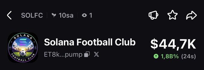 The image shows a post about a soccer club, specifically the Solana Football Club. The post has been shared by someone named "binance" who has posted their thoughts on the matter. They have written that they are going to shake up the board and that the club is going wide open ahead. Binance has also mentioned that they can buy shares in the club with their money, which is referred to as a "50X target". The post includes a link to the club's website for more information about the club and its offerings.