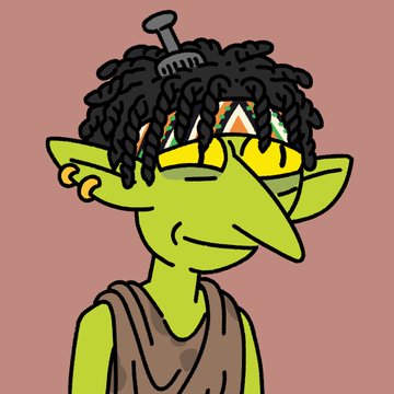 A cartoon illustration of a green-skinned goblin or elf character with dark braided hair, a patterned headband, and a brown tunic.