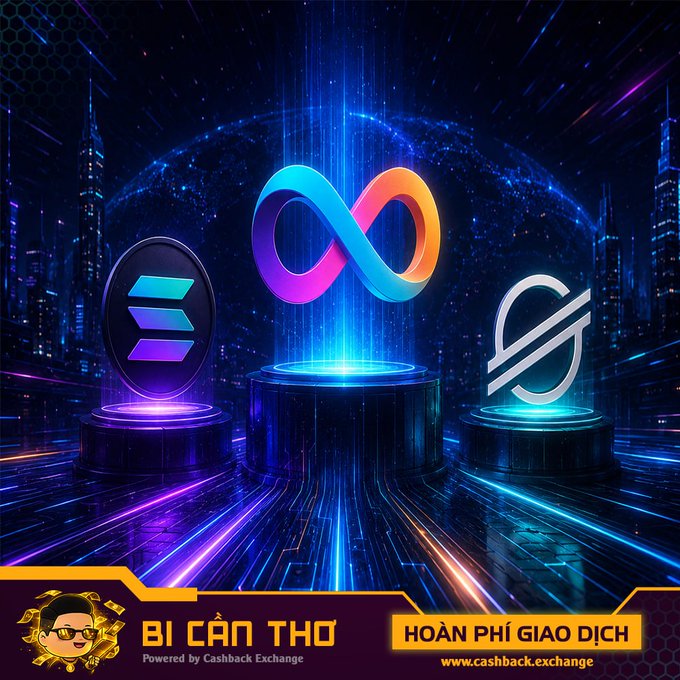 The image features a futuristic cityscape with buildings that are illuminated by blue and purple lights, creating a vibrant atmosphere. In the center of this scene, there's a large, colorful digital display featuring an infinity symbol surrounded by three different cryptocurrency logos - Bitcoin, Ethereum, and Ripple. The text in the image reads "BI Can Tho" and "Hoan Phoi Giao Diach", which translates to "Internet Computer leads the scalability race". This message highlights how Internet Computer has been at the forefront of the blockchain technology revolution, outperforming other cryptocurrencies like Bitcoin and Ethereum in terms of scalability.