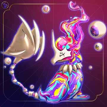 A colorful, neon-hued digital illustration of a cat with a wavy, psychedelic body.