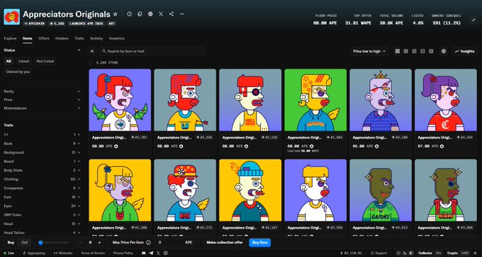 The image shows an online store page featuring a collection of colorful cartoon characters displayed across multiple screens. The characters are arranged in various positions, showcasing their unique features and designs. The website appears to be focused on selling NFTs or digital art pieces, as indicated by the presence of the word "Originals" in the post. The post also mentions an upcoming event where Originals holders can win a grand prize of 10,000 dollars. This event is likely related to the NFT market and aims to celebrate the creativity and talent behind these digital artworks.