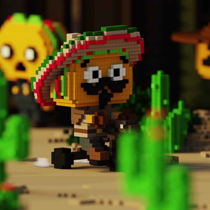 The image features a cartoon character wearing a sombrero with a mustache and holding a shovel, standing in front of some cacti. The background includes other cartoon characters as well. The caption reads "Happy Tuesday! #XRP & #Algorand leading the charge fast, green & built for the future".