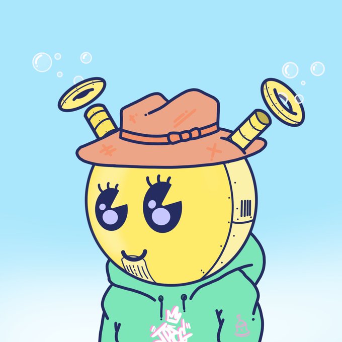 A cartoonish yellow character with large expressive eyes wears an orange hat adorned with floating coins and a green hoodie featuring what appears to be "INX" lettering, serving as a playful thank-you illustration for founders of Quirkie digital collectibles including Quirkies, Lings, INX, and QRCs.