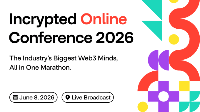 The image features a white banner with colorful geometric shapes that reads "Incrypted Online Conference 2026". The text below the banner provides information about the conference, including details such as the date, speakers, and topics of discussion.
