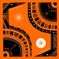 A vibrant orange and black patterned digital artwork featuring curved geometric shapes and circular dots, styled as a Bitcoin Ordinals piece. The image serves as a visual example of the "QT your ordinals art" message, showcasing the bold, ornamental aesthetic typical of Bitcoin Ordinal collectibles.
