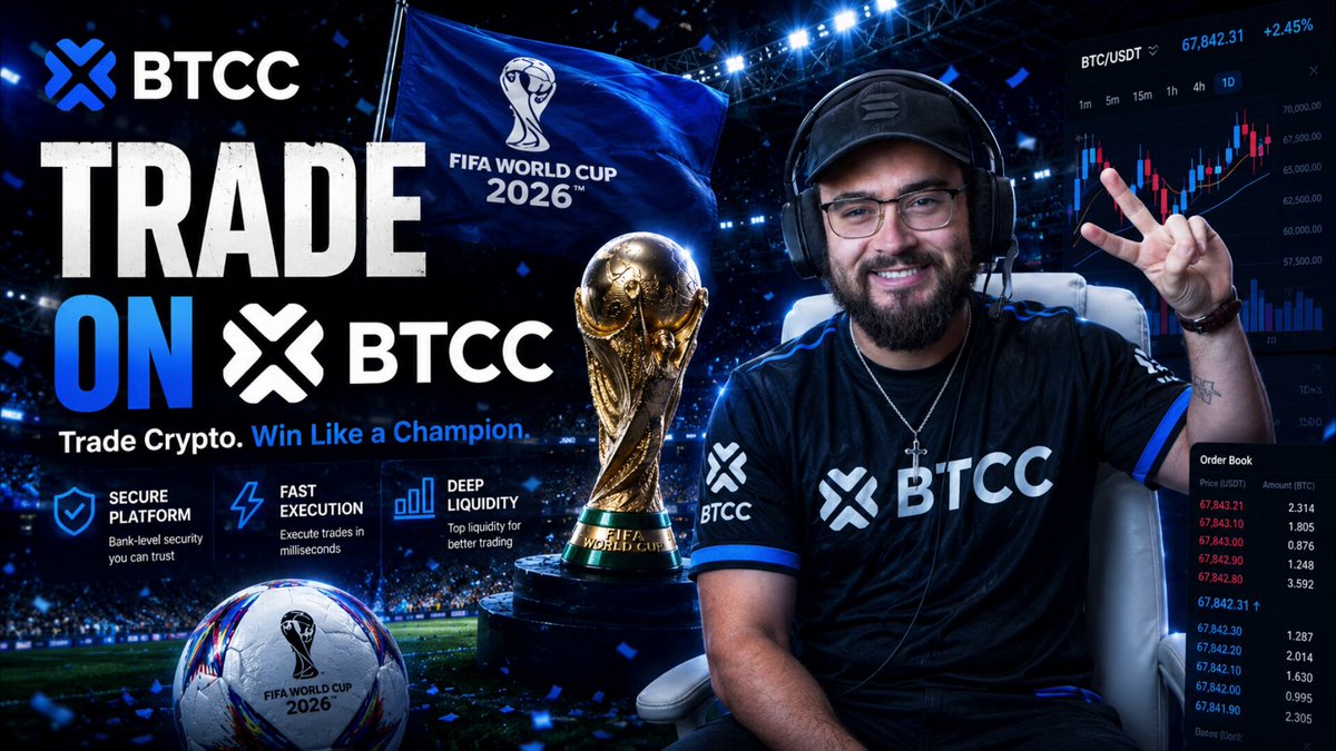 The image features a man sitting inside a chair with his hands up in the air while smiling for the camera. He's wearing a black t-shirt and has a large gold trophy next to him, indicating he may have won some sort of competition or award recently. The backdrop also includes a football field, soccer ball, and various banners promoting trade on exchange platforms like Bitcoin and other similar events. In this image, there is no direct connection between the man sitting in the chair, the trophy beside him, or the football field, but it does appear that he might have won something related to sports or trade, given his t-shirt design and the surrounding context.