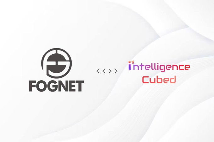 A white banner showing the 'FOGNET' logo on the left and 'Intelligence Cubed' logo on the right, separated by code-style brackets.