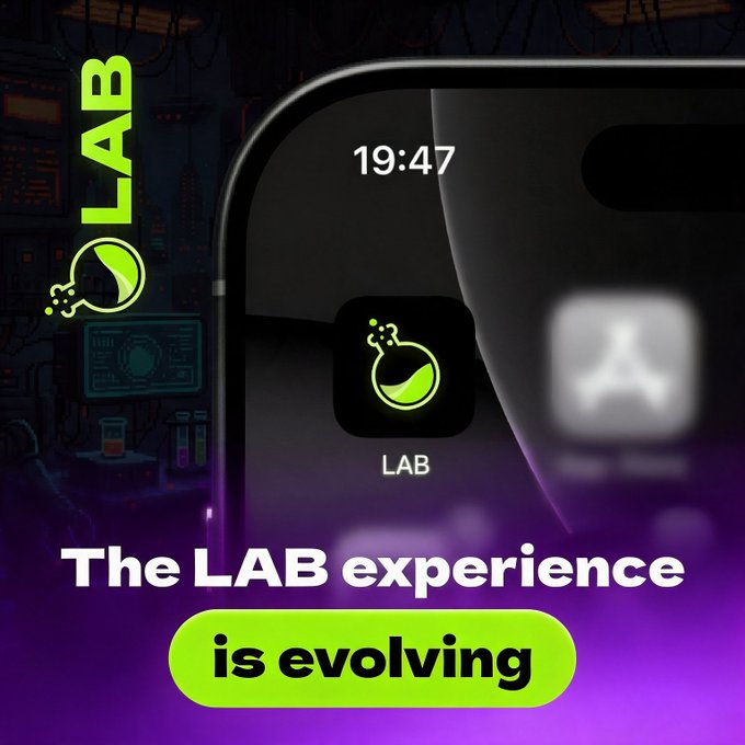 A promotional graphic showing a smartphone screen with the text 'LAB' and 'The LAB experience is evolving.'