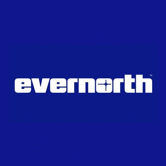 The image shows the white Evernorth logo with a small "™" symbol on a dark blue background. It relates to the announcement as the company's branded visual accompanying news of Evernorth delaying its public market debut to October 12, when trading under the ticker $XRPN will begin following its merger.