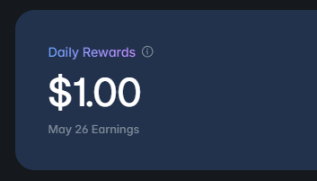 The image shows a post that has been edited with a blue background, purple text, and a dollar sign. The post appears to be about earning money through an online marketplace called @Polymarket. It says "Daily rewards" followed by "$1.00", which is likely the amount of money earned from selling items on the platform. The post also mentions that the user has earned $26 in May 26 earnings, indicating a successful sale or transaction during that time period.