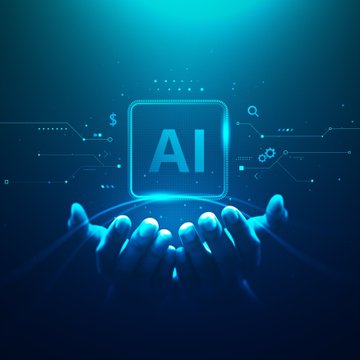 A pair of hands cup a glowing blue "AI" chip, with digital circuit patterns radiating outward, symbolizing the powerful and emerging technology at the center of escalating safety concerns now reaching Congress for regulatory action.