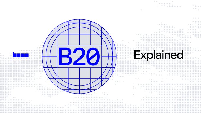 A blue wireframe globe logo features the text "B20" in the center, with the word "Explained" in black to the right.