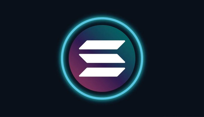 The image features a logo for an e-commerce marketplace called "SOL" that has just crashed to its lowest price of $66.5 within the past 2.5 years. This event was described as one of the largest market crashes in recent history, and the sudden drop caused significant losses for users who were expecting stability. The logo is centered on a black background with vibrant blue and purple accents around it, making it stand out prominently against the dark backdrop.