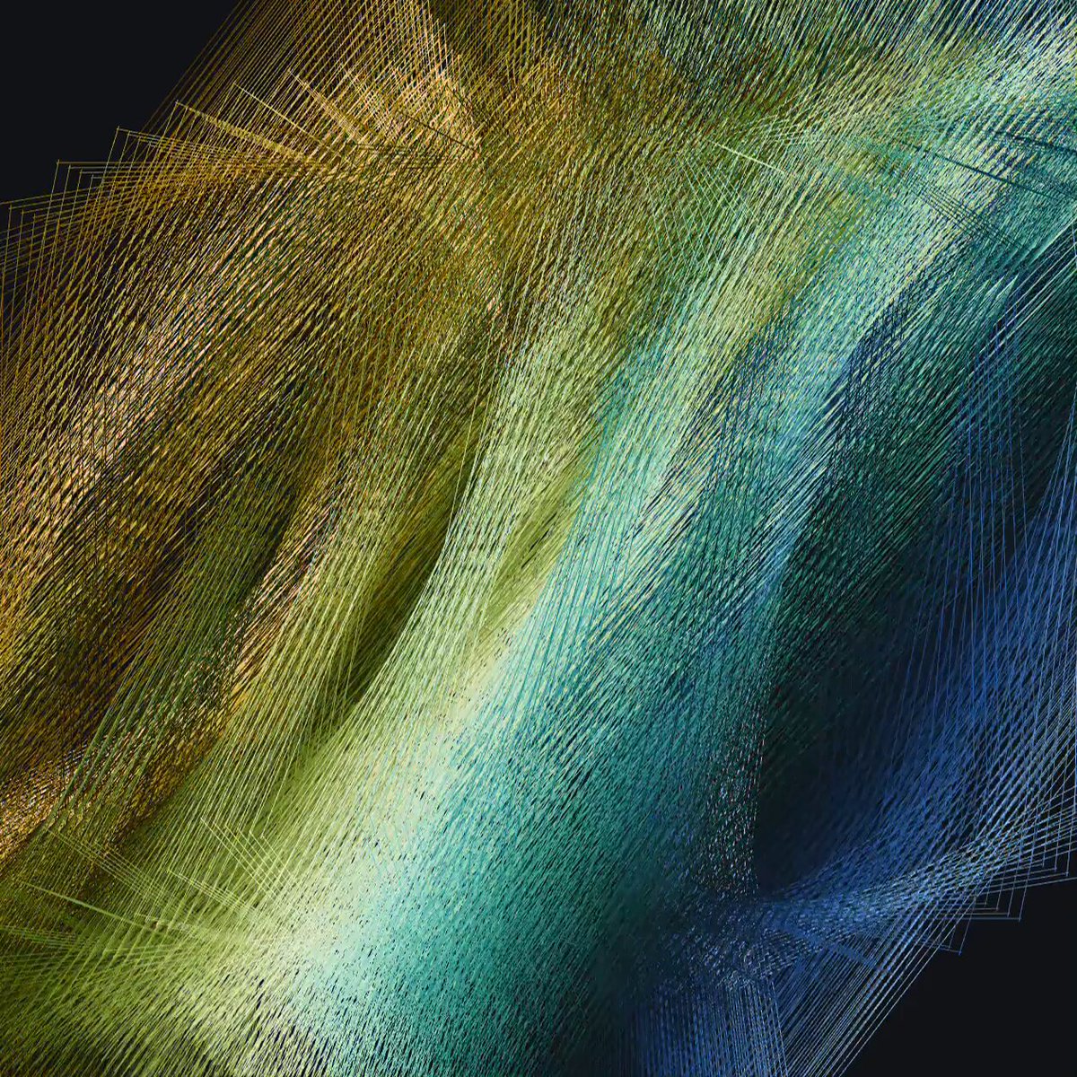 The image features a striking abstract pattern with lines of varying colors, including blue, green, yellow, and orange. These lines are arranged in a way that creates an illusion of movement or flow, giving the impression that they are floating or swirling. The background is black, which contrasts sharply with the vibrant colors of the lines and makes them stand out even more. The image also includes text that reads "shimmer slip mint ↓". This text seems to be related to the pattern itself, possibly indicating a connection between the abstract design and a specific type of mint or slip mint product.