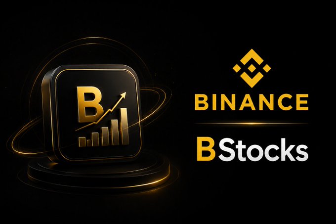 This image displays the Binance logo alongside "BStocks" in bold text, highlighting a virtual stock symbol with an upward trend. This directly illustrates the concept of making stocks, or "BStocks," more integrable and transferable within a digital ecosystem.