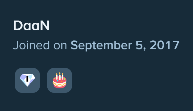 The image displays a profile banner for user "DaaN" showing a join date of "September 5, 2017," alongside a diamond/gem and birthday cake icon. This aligns with the post celebrating their 9th Cake Day anniversary on Stake, with the cake icon symbolizing the milestone referenced in the post.