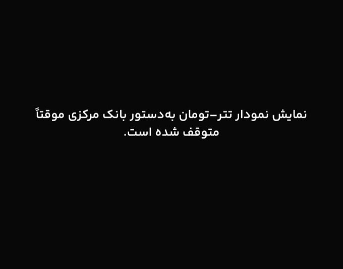 The image is a black screen displaying Persian text that translates to: "Tether to Toman chart at Tether Center is temporarily suspended."

This relates to the post about Tether (USDT), as the message indicates a chart for the USDT/IRT (Toman) trading pair is temporarily unavailable—likely explaining why the user couldn't view Tether's price chart when trying to purchase it.