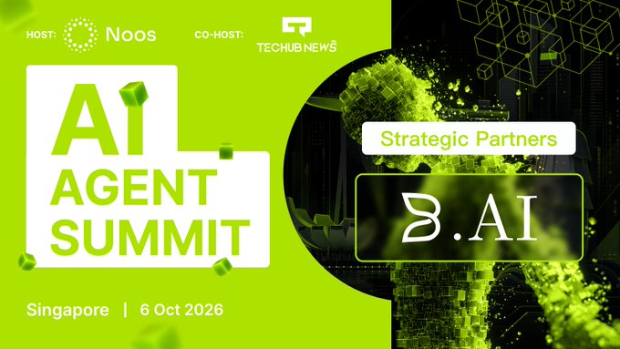 A promotional graphic for the AI Agent Summit in Singapore on 6 Oct 2026, hosted by Noos and co-hosted by Techub News, featuring R.AI as a Strategic Partner.
