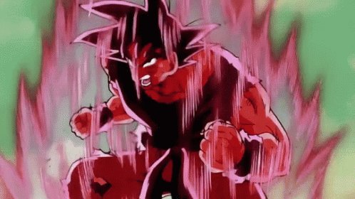 !!!IMAGE!!! is a vibrant pink and green animated scene featuring a dragon-like creature with a red body, black hair, and sharp teeth, captured mid-motion against a blurred background of pink and green hues.