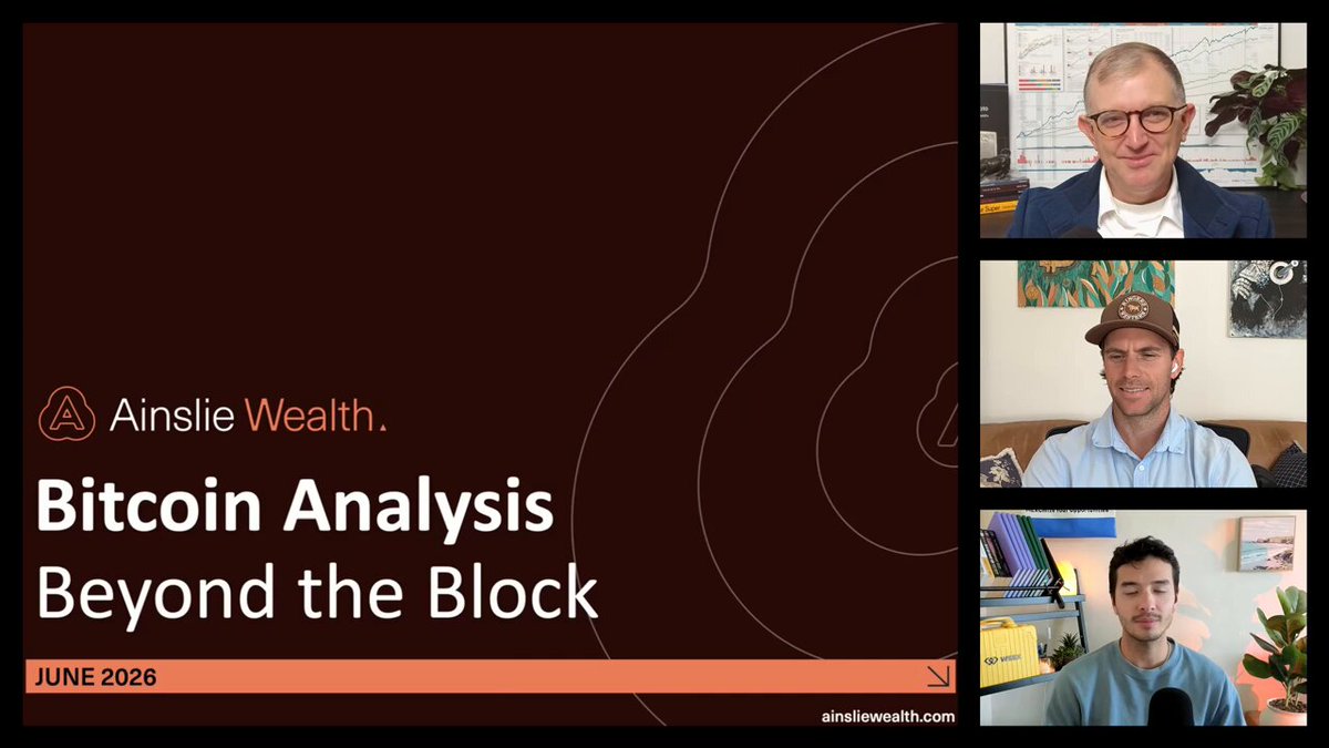 The image shows three men sitting behind a computer screen, with each man wearing glasses. The background of the image features a brown color scheme, and there are logos for Bitcoin Analysis Beyond the Block and @Packin_Sats. The text on the image reads "In this month's Bitcoin Analysis Beyond the Block, @Packin_Sats, @IsaacCryptoTube and I break down exactly where we sit in the liquidity cycle".