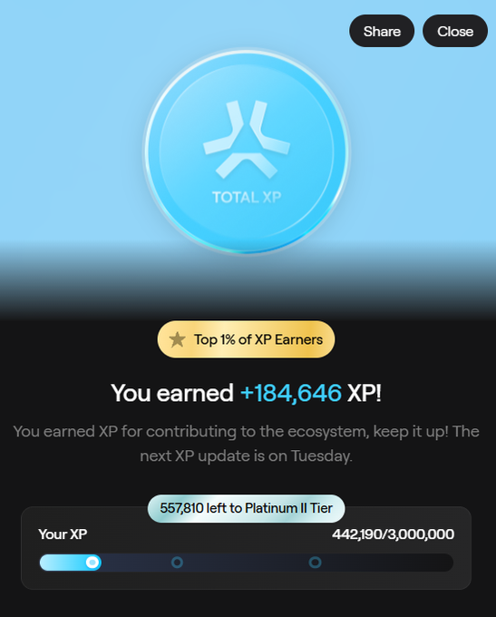 The image shows a screenshot of a document that displays the XP Earns earned by a user. The XP Earns represent points, and they are shown in the top left corner of the image with some text indicating the total XP Earns received on an XP release day. There is no visible user activity or interactions within the picture itself.