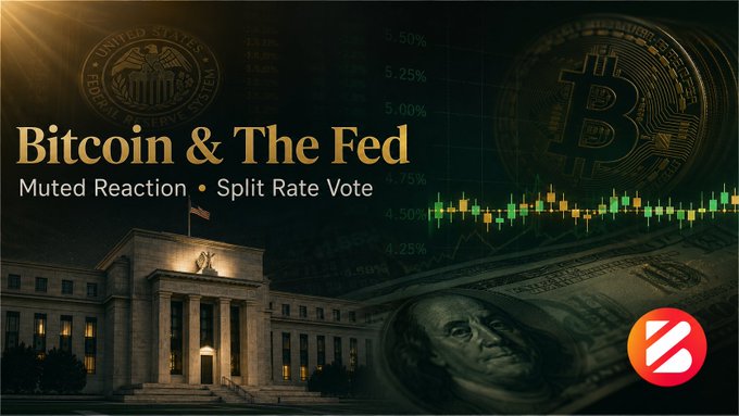 A thumbnail titled 'Bitcoin & The Fed' with subtitle 'Muted Reaction • Split Rate Vote', showing the Federal Reserve building alongside a candlestick chart and a hundred dollar bill with a Bitcoin logo.