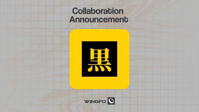 A collaboration announcement between Wingfo and Zamkuro, displaying the Zamkuro kanji character on a yellow square, announcing that 2,222 Zamkuro NFTs will be minted on Ethereum using Zama's encryption.