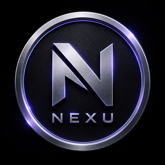 A metallic 3D logo featuring a stylized 'N' inside a glowing ring, with the text 'NEXU' below it.