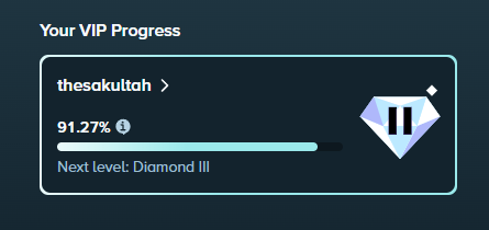 A VIP progress tracker shows the user "thesakutlah" at 91.27% toward reaching Diamond III status, visually tying to the post's claim that the final 9% is worth 100K USD.