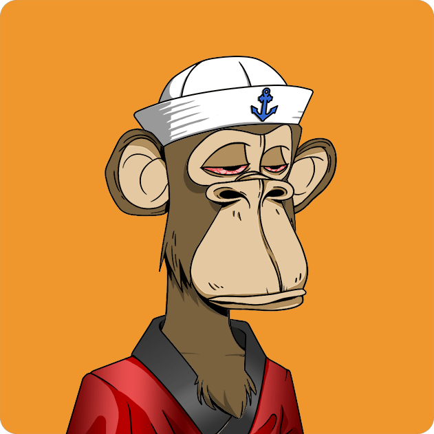 The image features a cartoon monkey wearing a sailor hat, red shirt, and black pants. The monkey appears to be sitting or standing against an orange background with a white anchor symbol. There are no texts present in the image.