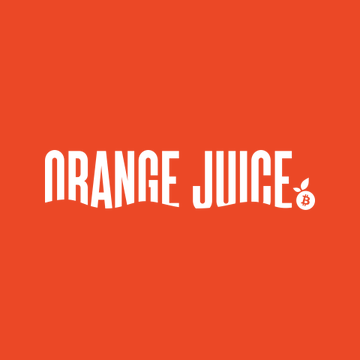 The image features the "ORANGE JUICE" logo in bold cream-colored text on a solid orange background, with a small "₿" symbol (referencing Bitcoin) subtly integrated beside the word "JUICE." The branding visually connects to the post by tying ORANGE JUICE's identity to its Bitcoin treasury strategy and $40M launch.