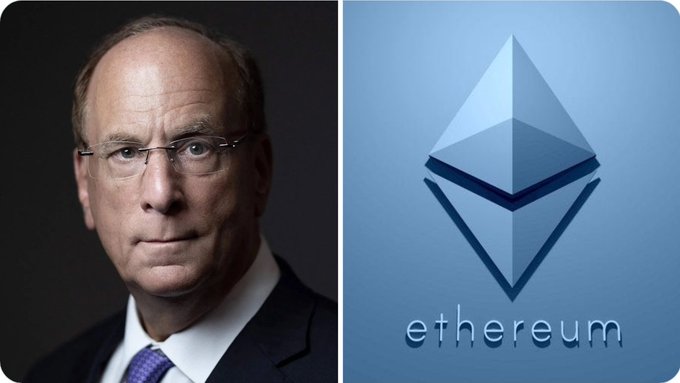 A side-by-side composite image showing a portrait of an older man in a suit on the left and the Ethereum logo on a blue gradient background on the right.