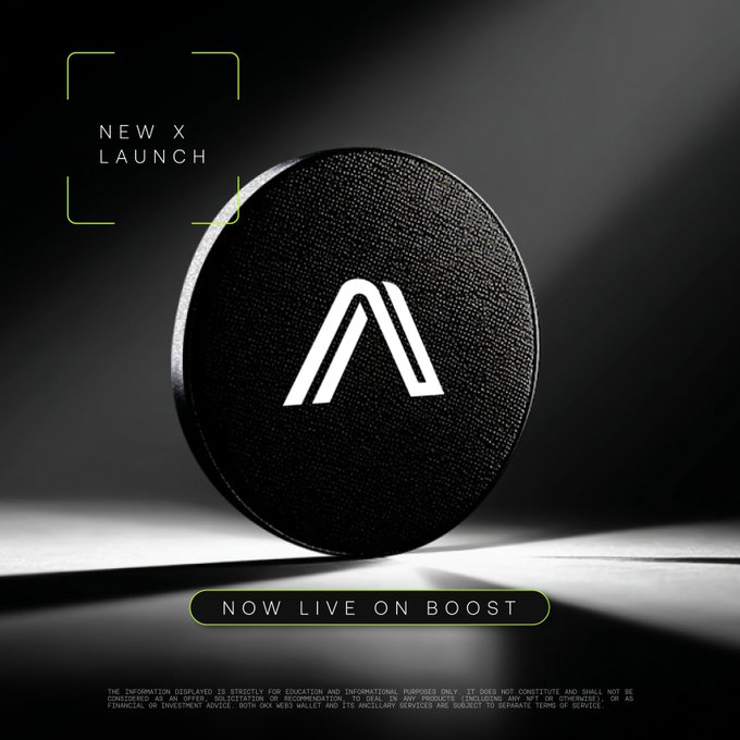A dark, sleek promotional graphic featuring a black textured circular disc with a stylized white "A" logo at its center, framed by "NEW X LAUNCH" text in a lime-green accent box and a "NOW LIVE ON BOOST" banner below — announcing Arcium's ($ARX) launch with a 1M prize pool, where registration begins July 17 and claims open July 18.