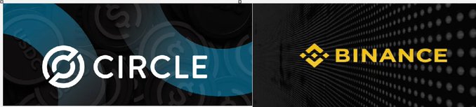 Side-by-side logos of Circle (cryptocurrency company) and Binance (cryptocurrency exchange) on dark backgrounds.