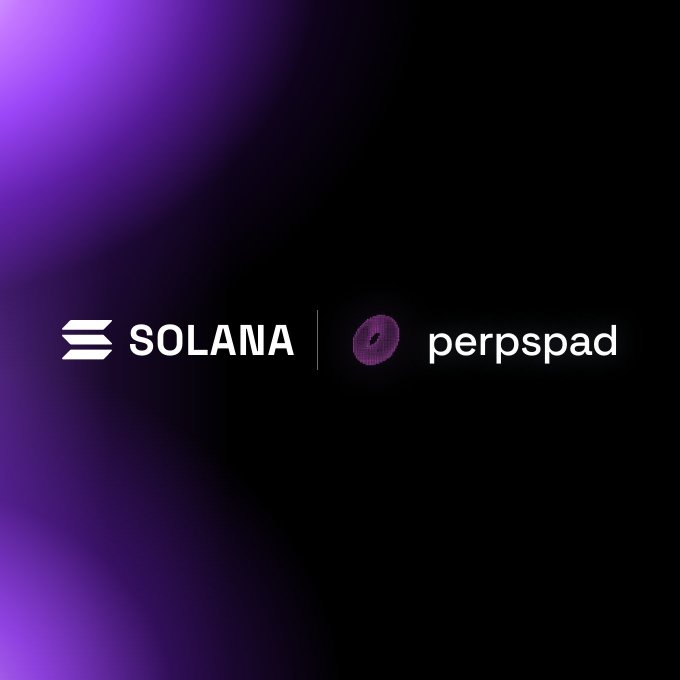 The image displays the logos of "SOLANA" and "perpspad" side by side against a dark purple gradient background, visually representing the partnership or integration between the Solana blockchain and the PerpsPad launchpad platform mentioned in the post.