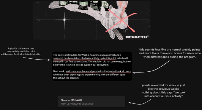The image shows an email from Megaeth about their decision to sunset a game terminal called "Megaeth". The email highlights that the game was not attracting users, as indicated by the lack of new user activity, and emphasizes that they are making changes based on this observation. The message also mentions that the game has been taken down, which further indicates the temporary nature of the situation or could potentially indicate a game being closed or canceled.